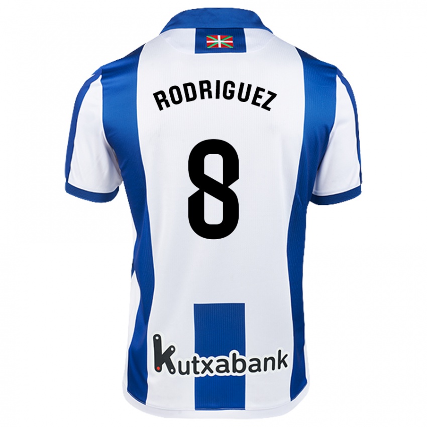 Niño Camiseta Mikel Rodriguez #8 Blanco Azul 1ª Equipación 2024/25 La Camisa Chile