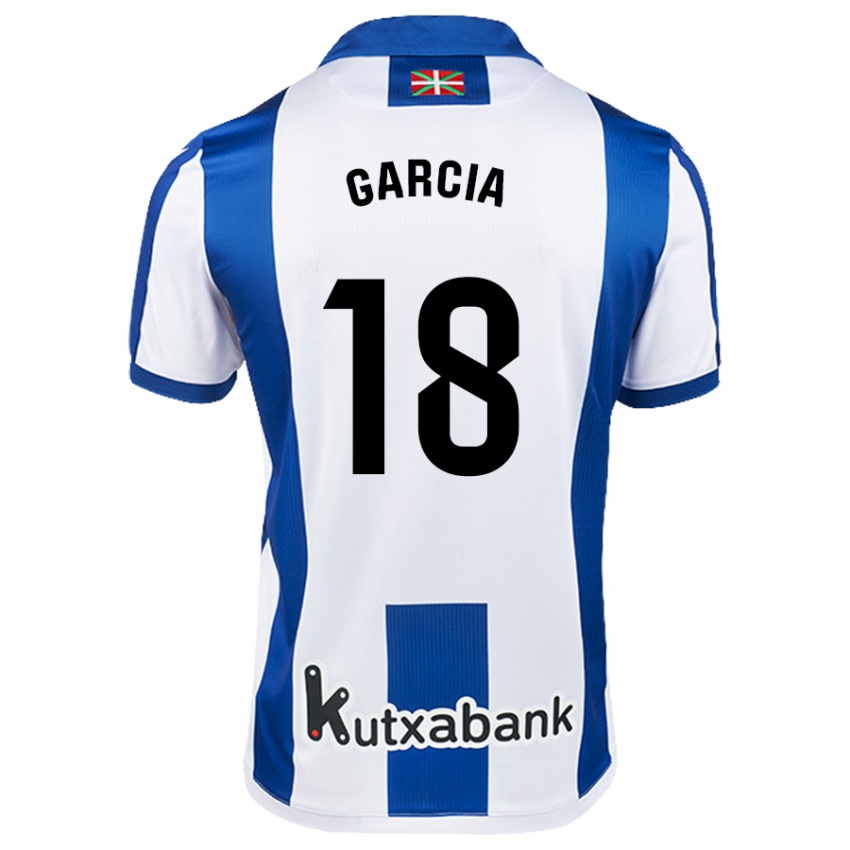 Niño Camiseta Eder García #18 Blanco Azul 1ª Equipación 2024/25 La Camisa Chile