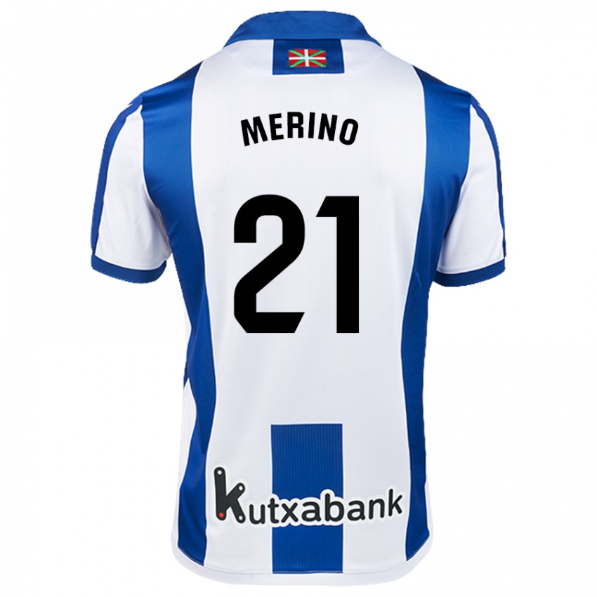 Niño Camiseta Jon Merino #21 Blanco Azul 1ª Equipación 2024/25 La Camisa Chile