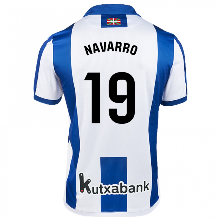 Niño Camiseta Lorena Navarro #19 Blanco Azul 1ª Equipación 2024/25 La Camisa Chile