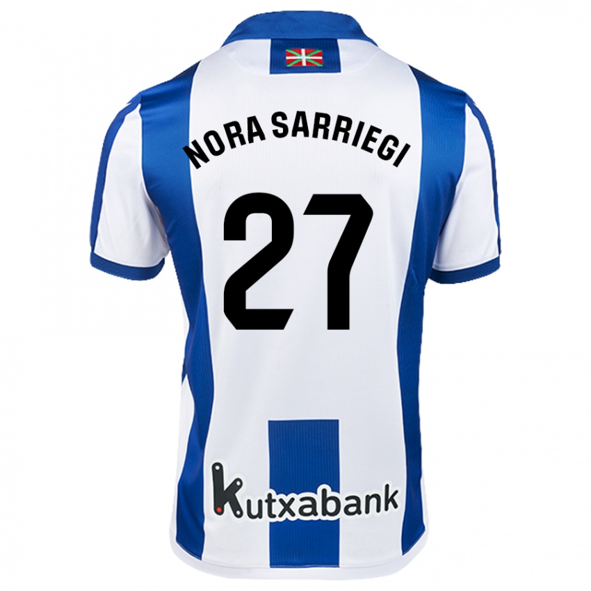 Niño Camiseta Nora Sarriegi Galdos #27 Blanco Azul 1ª Equipación 2024/25 La Camisa Chile