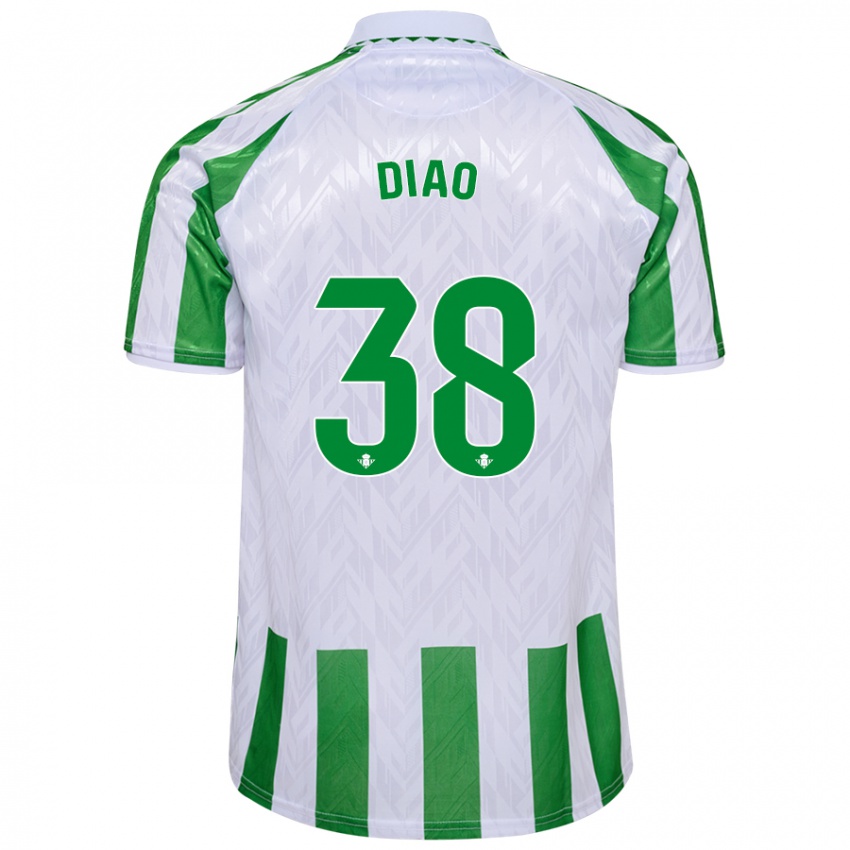 Niño Camiseta Assane Diao #38 Verde Rayas Blancas 1ª Equipación 2024/25 La Camisa Chile