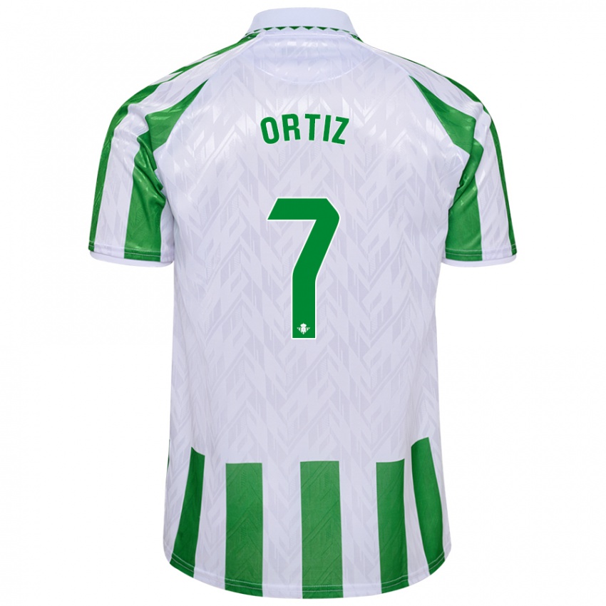 Niño Camiseta Ángel Ortiz #7 Verde Rayas Blancas 1ª Equipación 2024/25 La Camisa Chile