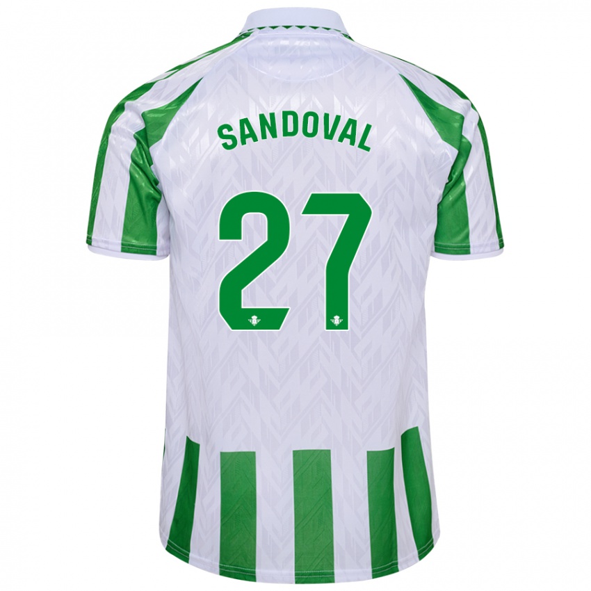 Niño Camiseta Keimer Sandoval #27 Verde Rayas Blancas 1ª Equipación 2024/25 La Camisa Chile