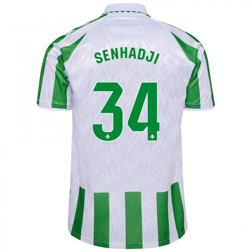 Niño Camiseta Yanis Senhadji #34 Verde Rayas Blancas 1ª Equipación 2024/25 La Camisa Chile