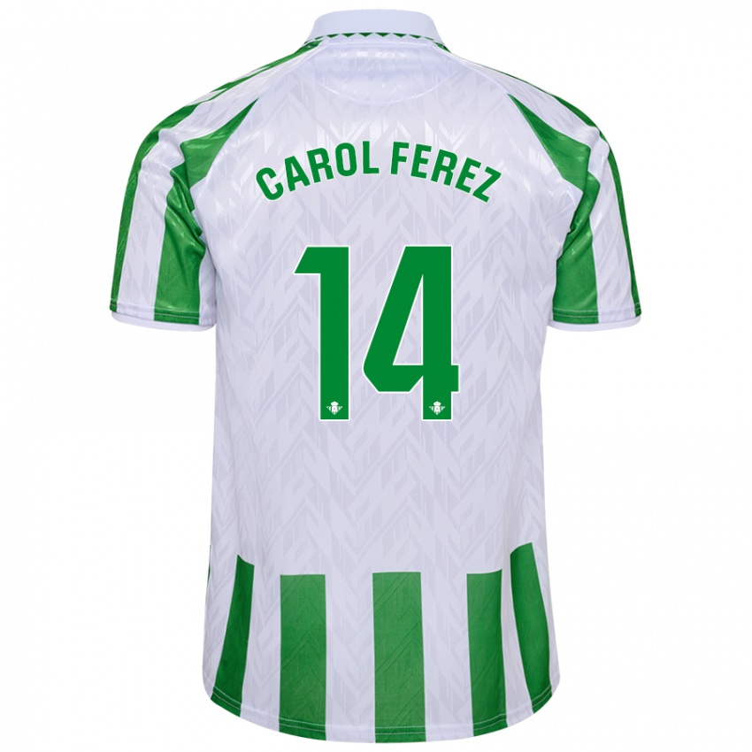 Niño Camiseta Carolina Férez Méndez #14 Verde Rayas Blancas 1ª Equipación 2024/25 La Camisa Chile