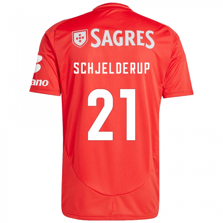 Niño Camiseta Andreas Schjelderup #21 Rojo Blanco 1ª Equipación 2024/25 La Camisa Chile