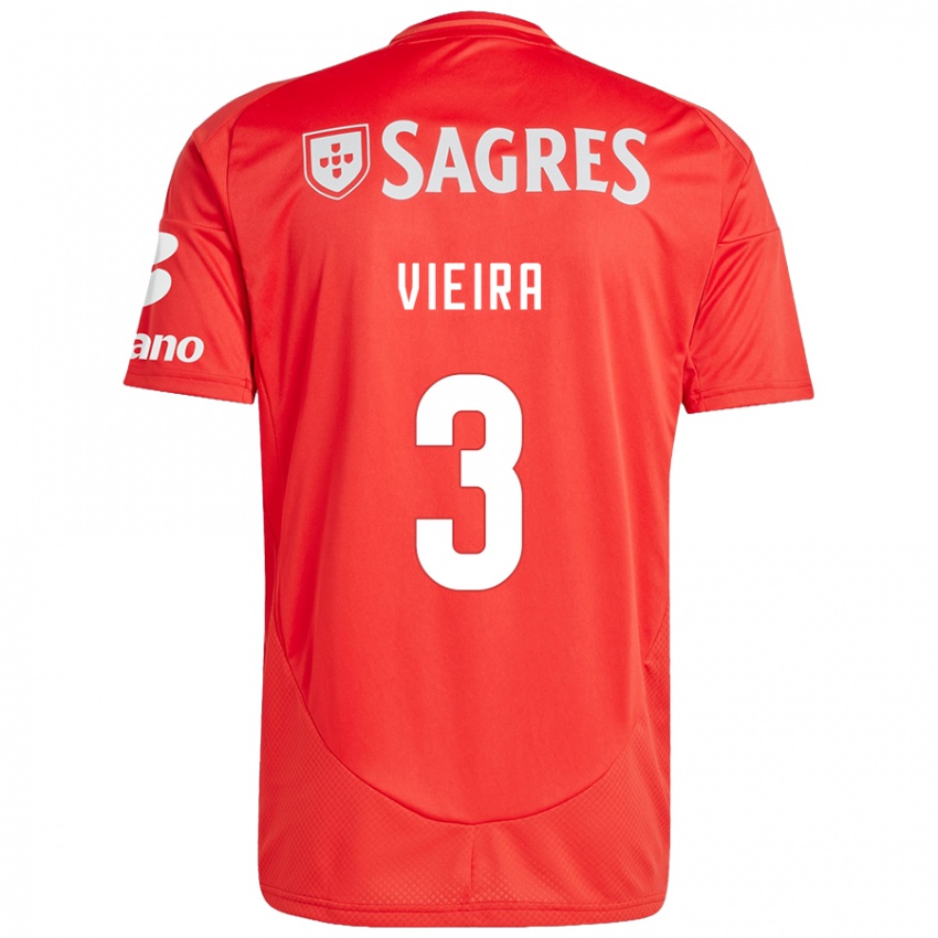 Niño Camiseta Miguel Vieira #3 Rojo Blanco 1ª Equipación 2024/25 La Camisa Chile