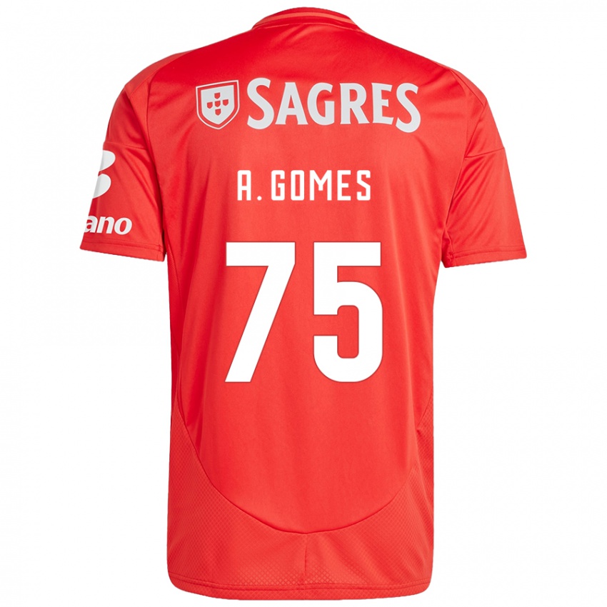 Niño Camiseta André Gomes #75 Rojo Blanco 1ª Equipación 2024/25 La Camisa Chile