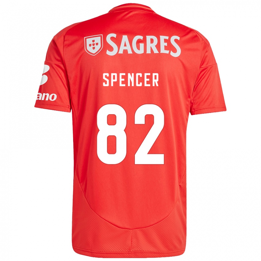 Niño Camiseta Diogo Spencer #82 Rojo Blanco 1ª Equipación 2024/25 La Camisa Chile