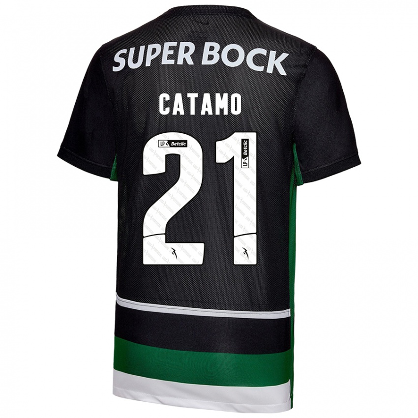 Niño Camiseta Geny Catamo #21 Negro Blanco Verde 1ª Equipación 2024/25 La Camisa Chile