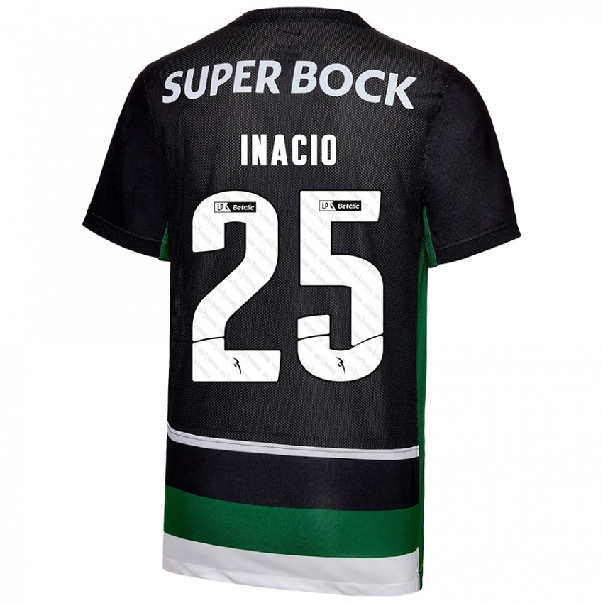 Niño Camiseta Gonçalo Inácio #25 Negro Blanco Verde 1ª Equipación 2024/25 La Camisa Chile