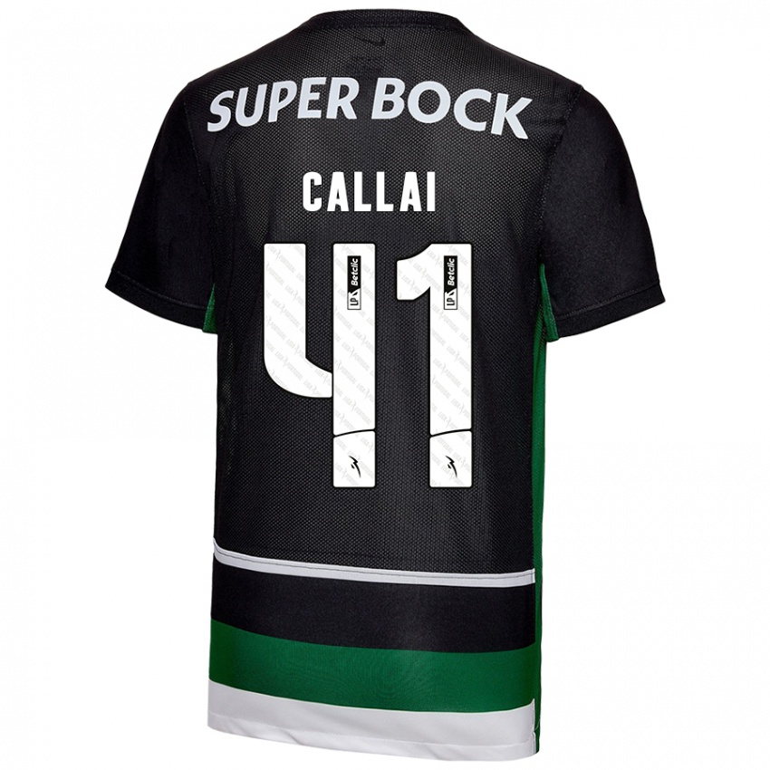 Niño Camiseta Diego Callai #41 Negro Blanco Verde 1ª Equipación 2024/25 La Camisa Chile