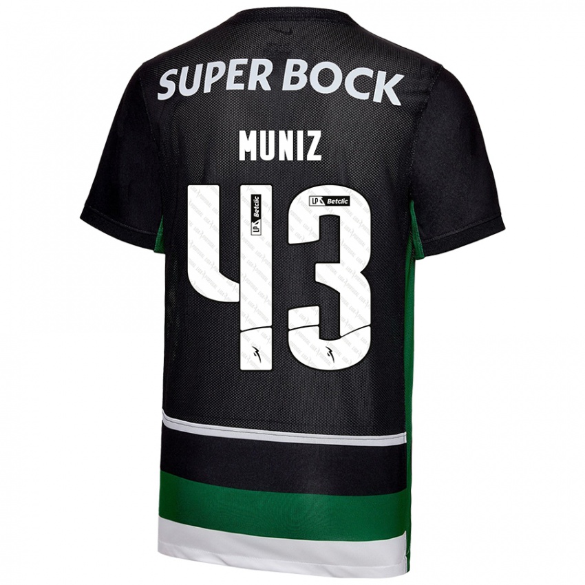 Niño Camiseta João Muniz #43 Negro Blanco Verde 1ª Equipación 2024/25 La Camisa Chile