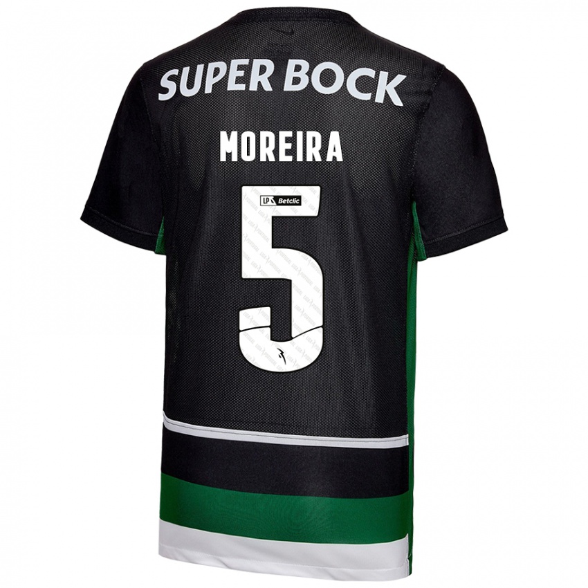 Niño Camiseta David Moreira #5 Negro Blanco Verde 1ª Equipación 2024/25 La Camisa Chile