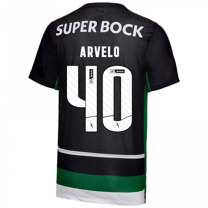 Niño Camiseta Adam Arvelo #40 Negro Blanco Verde 1ª Equipación 2024/25 La Camisa Chile