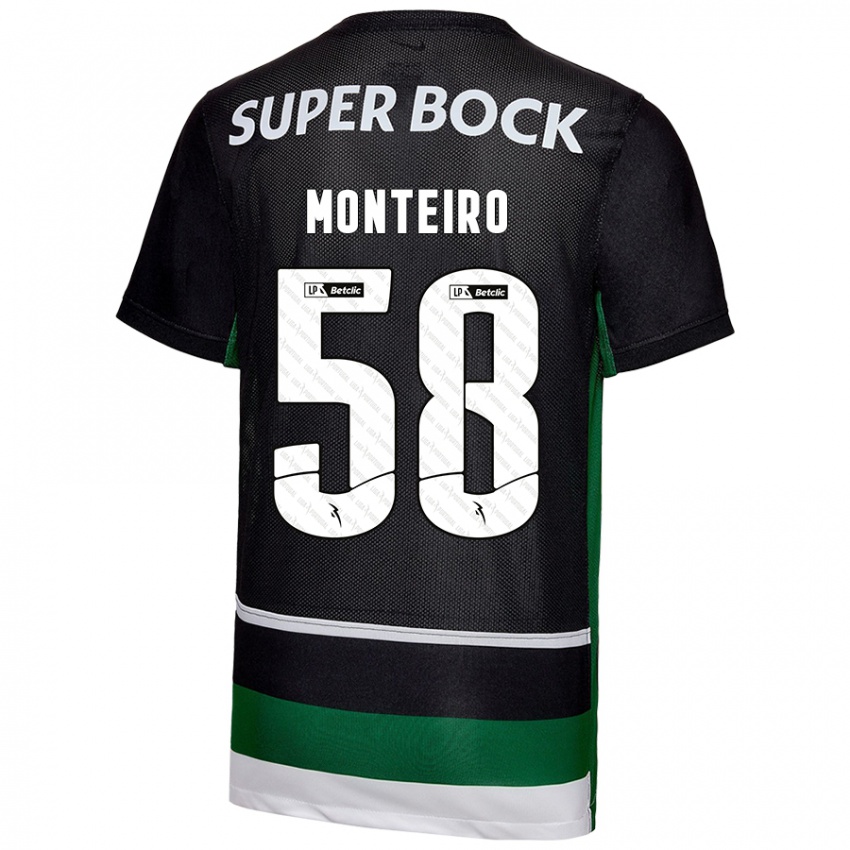 Niño Camiseta David Monteiro #58 Negro Blanco Verde 1ª Equipación 2024/25 La Camisa Chile