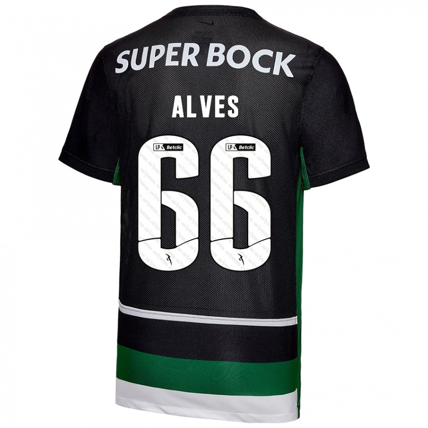 Niño Camiseta Miguel Alves #66 Negro Blanco Verde 1ª Equipación 2024/25 La Camisa Chile