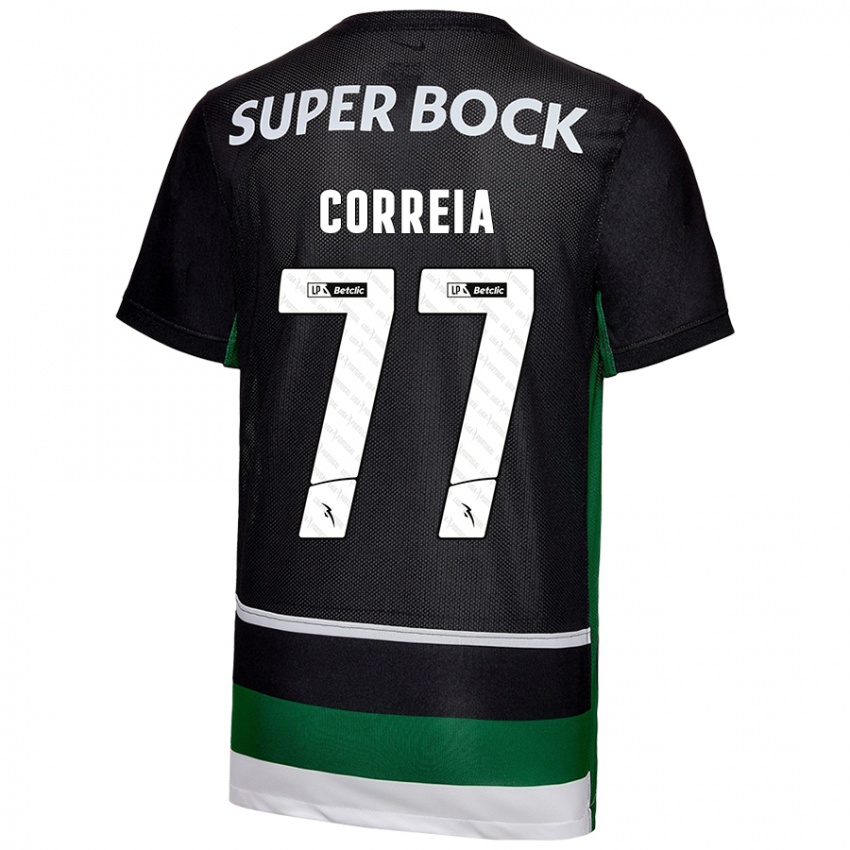 Niño Camiseta Alícia Correia #77 Negro Blanco Verde 1ª Equipación 2024/25 La Camisa Chile