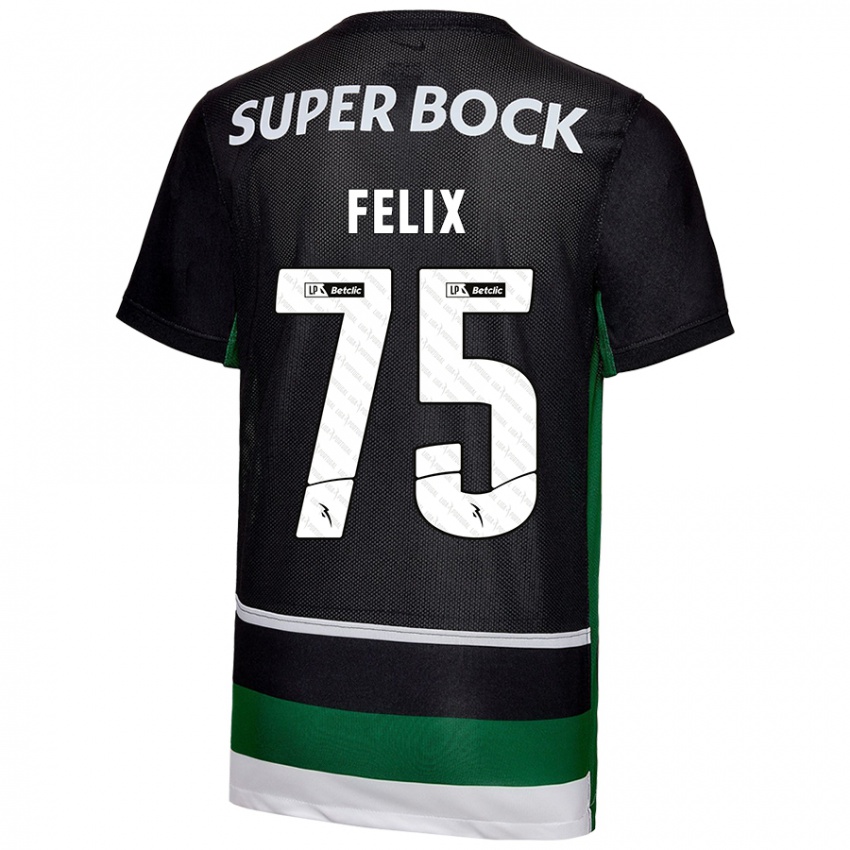 Niño Camiseta Vando Félix #75 Negro Blanco Verde 1ª Equipación 2024/25 La Camisa Chile