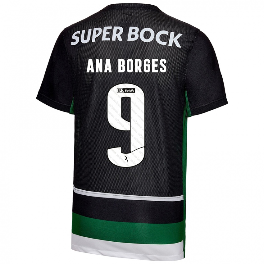 Niño Camiseta Ana Catarina Marques Borges #9 Negro Blanco Verde 1ª Equipación 2024/25 La Camisa Chile