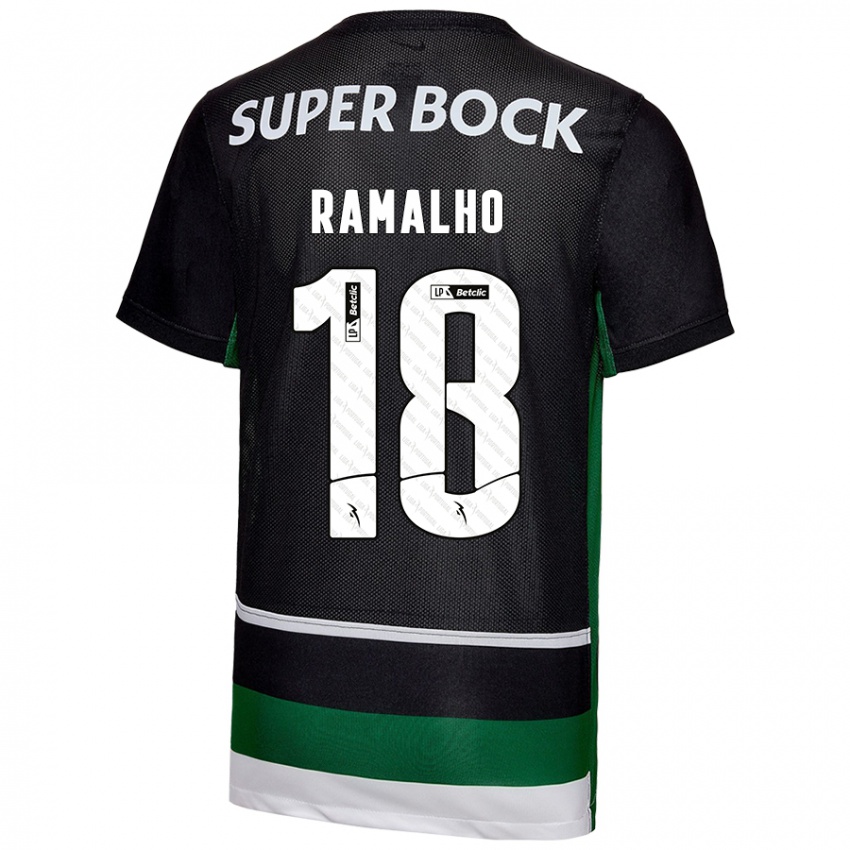 Niño Camiseta Inês Filipa Ramalho Gonçalves #18 Negro Blanco Verde 1ª Equipación 2024/25 La Camisa Chile