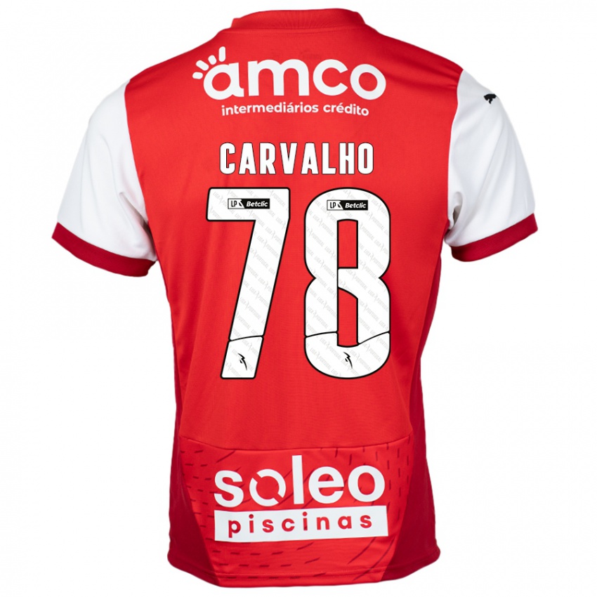 Niño Camiseta João Carvalho #78 Rojo Blanco 1ª Equipación 2024/25 La Camisa Chile