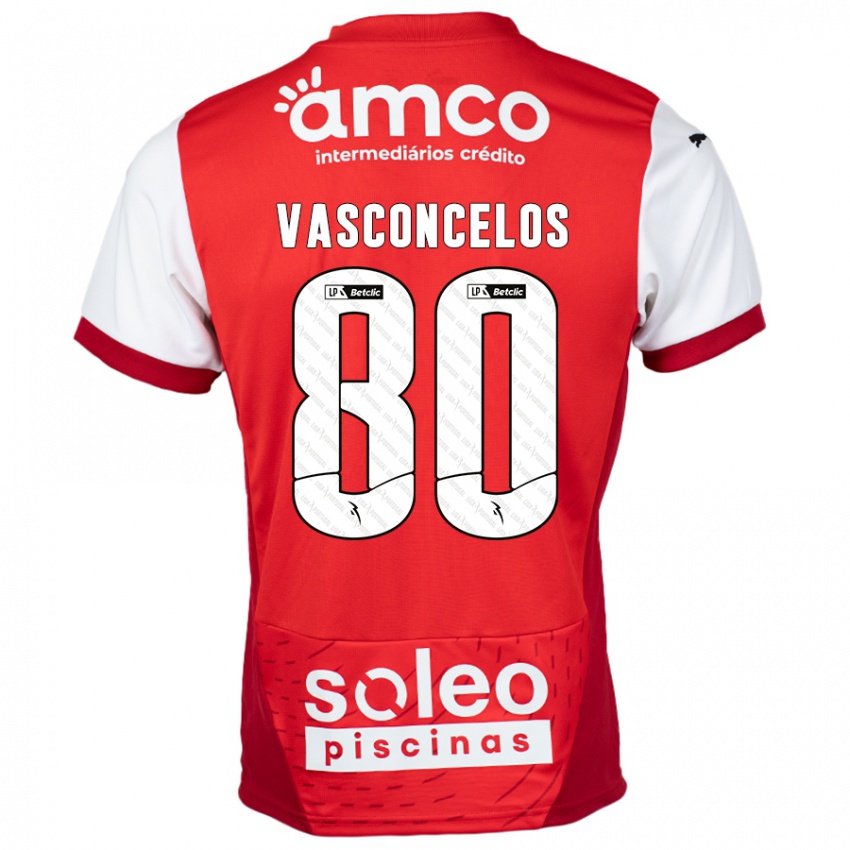 Niño Camiseta Vasconcelos #80 Rojo Blanco 1ª Equipación 2024/25 La Camisa Chile