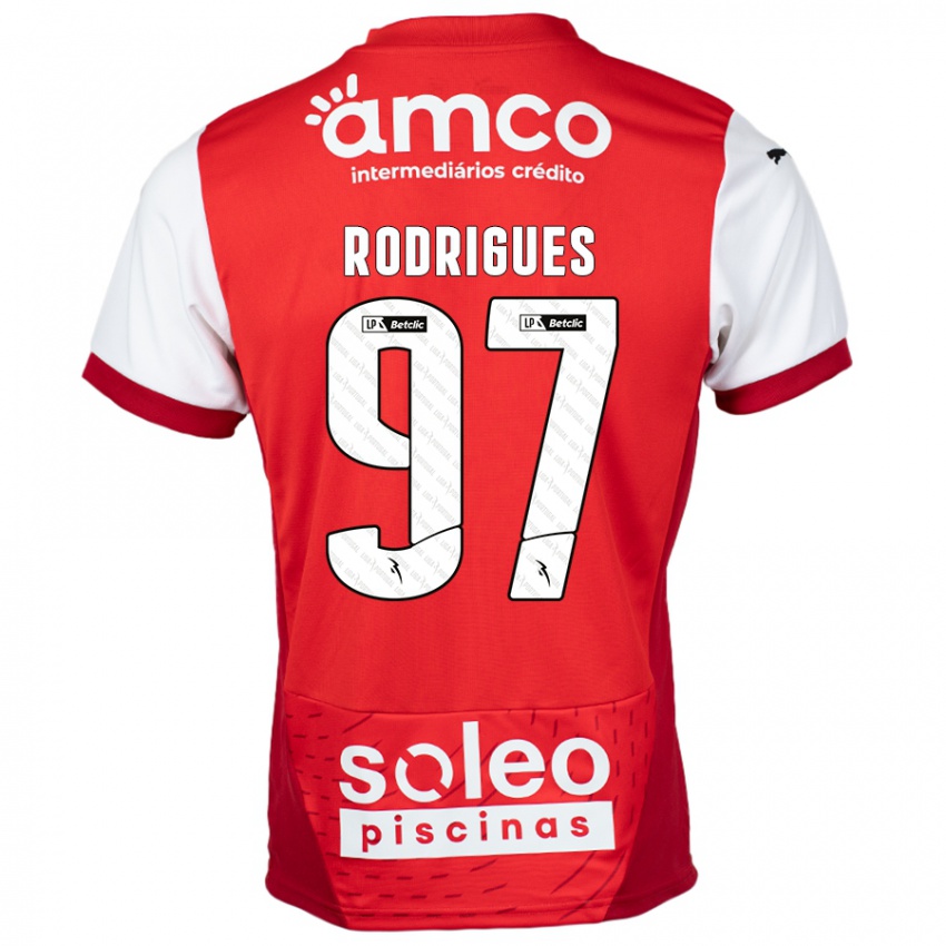 Niño Camiseta Dinis Rodrigues #97 Rojo Blanco 1ª Equipación 2024/25 La Camisa Chile