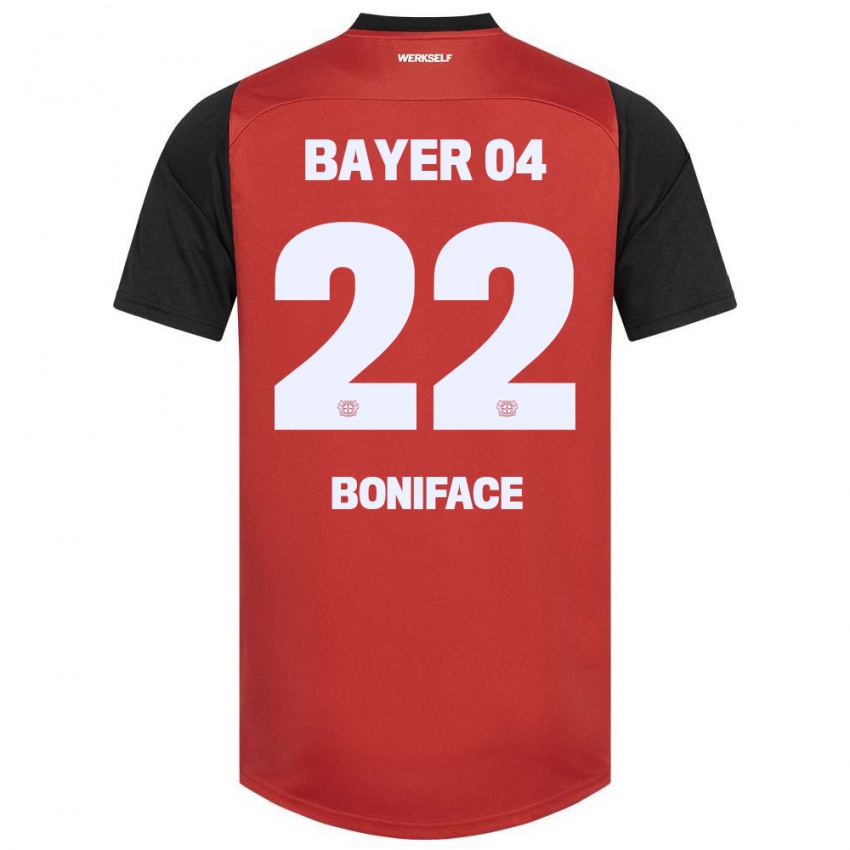 Niño Camiseta Victor Boniface #22 Rojo Negro 1ª Equipación 2024/25 La Camisa Chile