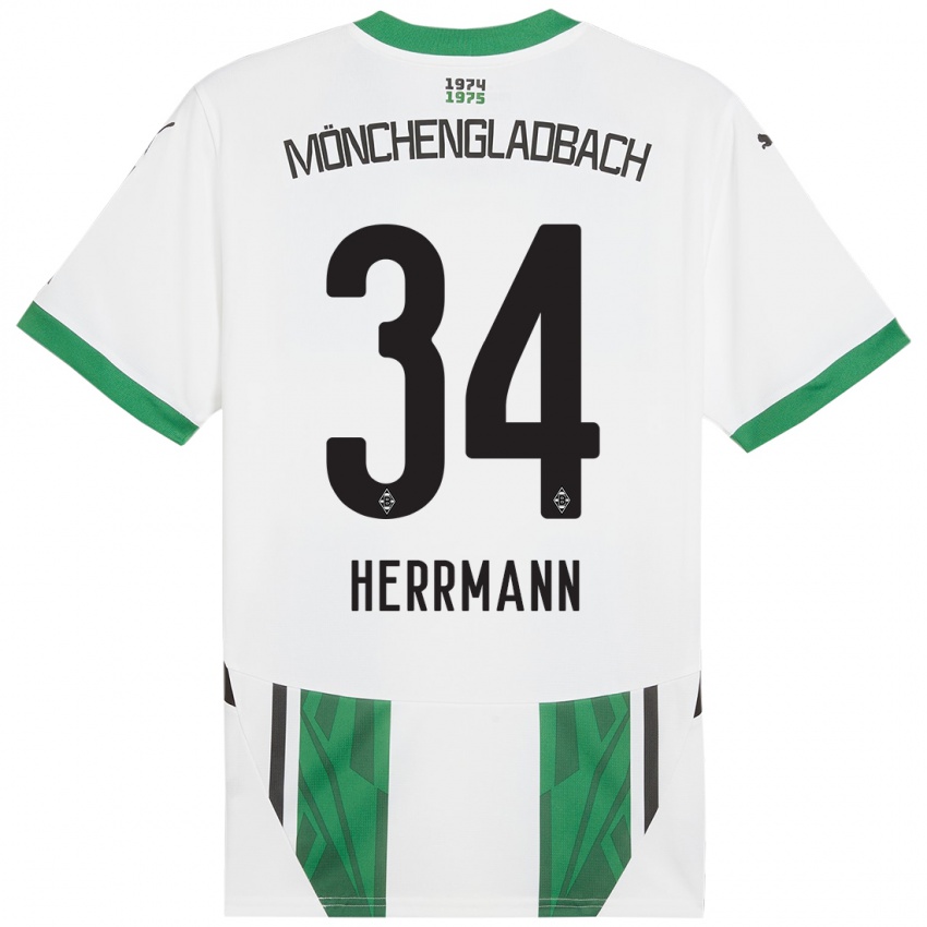 Niño Camiseta Charles Herrmann #34 Blanco Verde 1ª Equipación 2024/25 La Camisa Chile