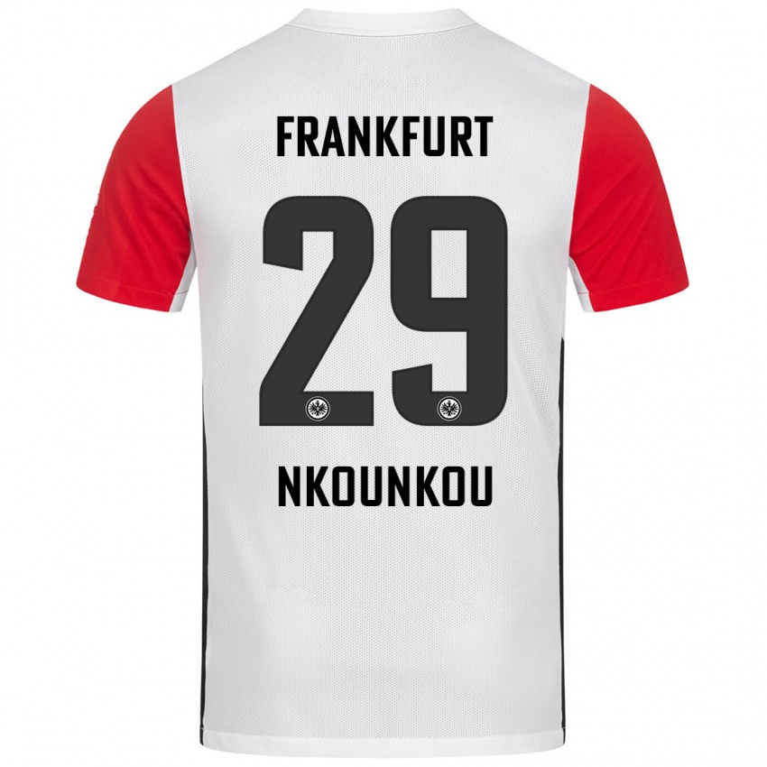 Niño Camiseta Niels Nkounkou #29 Blanco Rojo 1ª Equipación 2024/25 La Camisa Chile