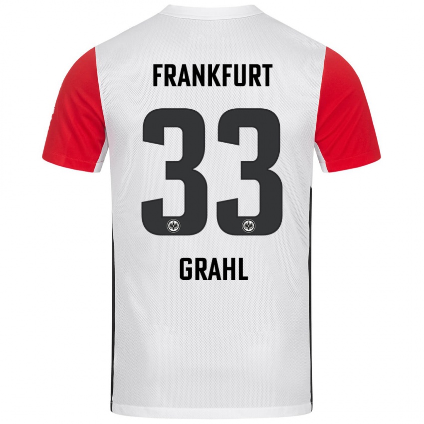 Niño Camiseta Jens Grahl #33 Blanco Rojo 1ª Equipación 2024/25 La Camisa Chile