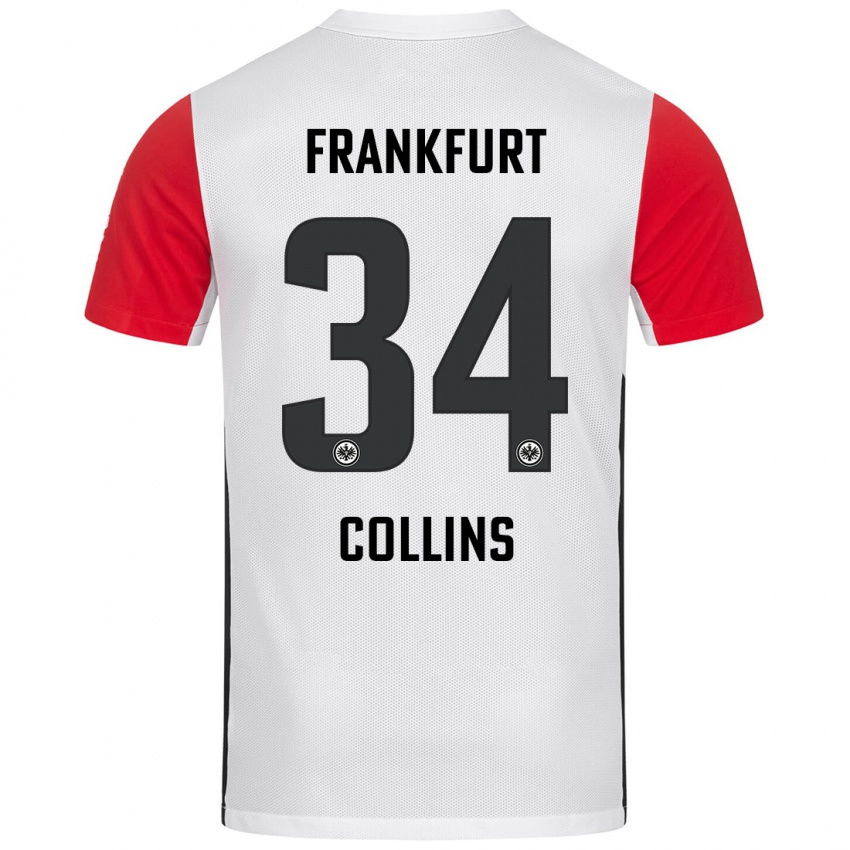 Niño Camiseta Nnamdi Collins #34 Blanco Rojo 1ª Equipación 2024/25 La Camisa Chile