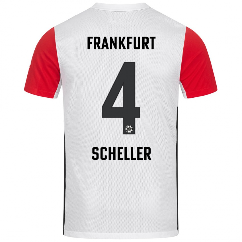 Niño Camiseta Niklas Scheller #4 Blanco Rojo 1ª Equipación 2024/25 La Camisa Chile