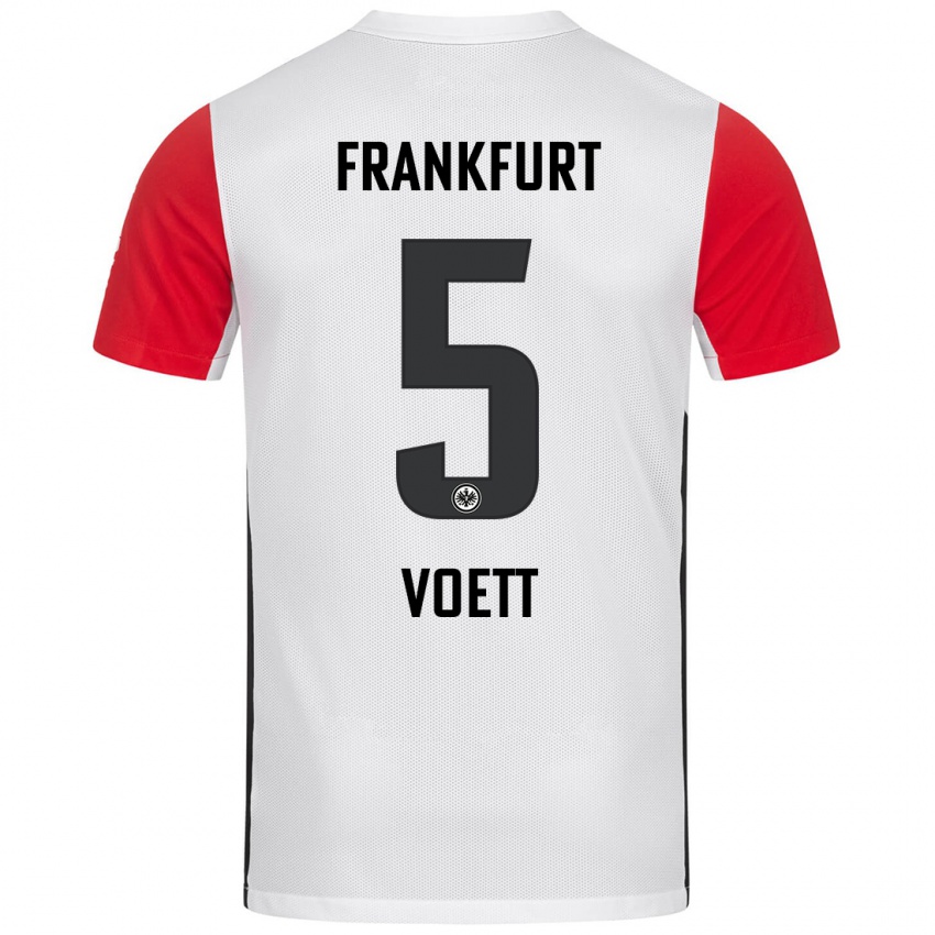 Niño Camiseta Johannes Voett #5 Blanco Rojo 1ª Equipación 2024/25 La Camisa Chile