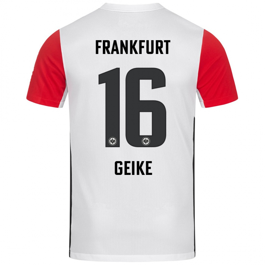 Niño Camiseta Jonah Geike #16 Blanco Rojo 1ª Equipación 2024/25 La Camisa Chile