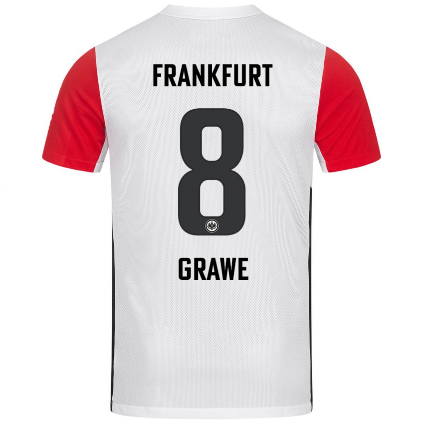 Niño Camiseta Lisanne Gräwe #8 Blanco Rojo 1ª Equipación 2024/25 La Camisa Chile