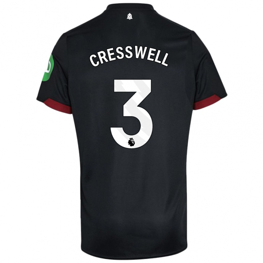 Niño Camiseta Aaron Cresswell #3 Negro Blanco 2ª Equipación 2024/25 La Camisa Chile