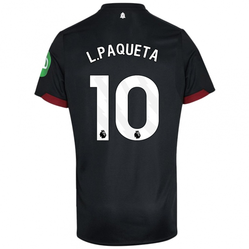 Niño Camiseta Lucas Paqueta #10 Negro Blanco 2ª Equipación 2024/25 La Camisa Chile