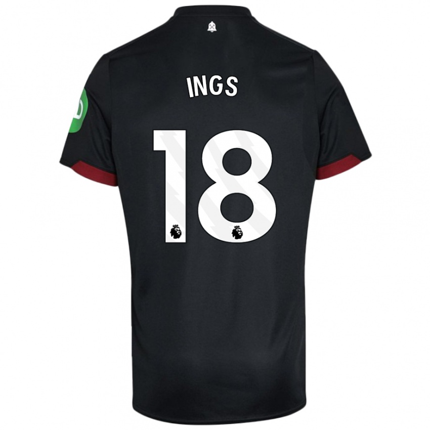 Niño Camiseta Danny Ings #18 Negro Blanco 2ª Equipación 2024/25 La Camisa Chile