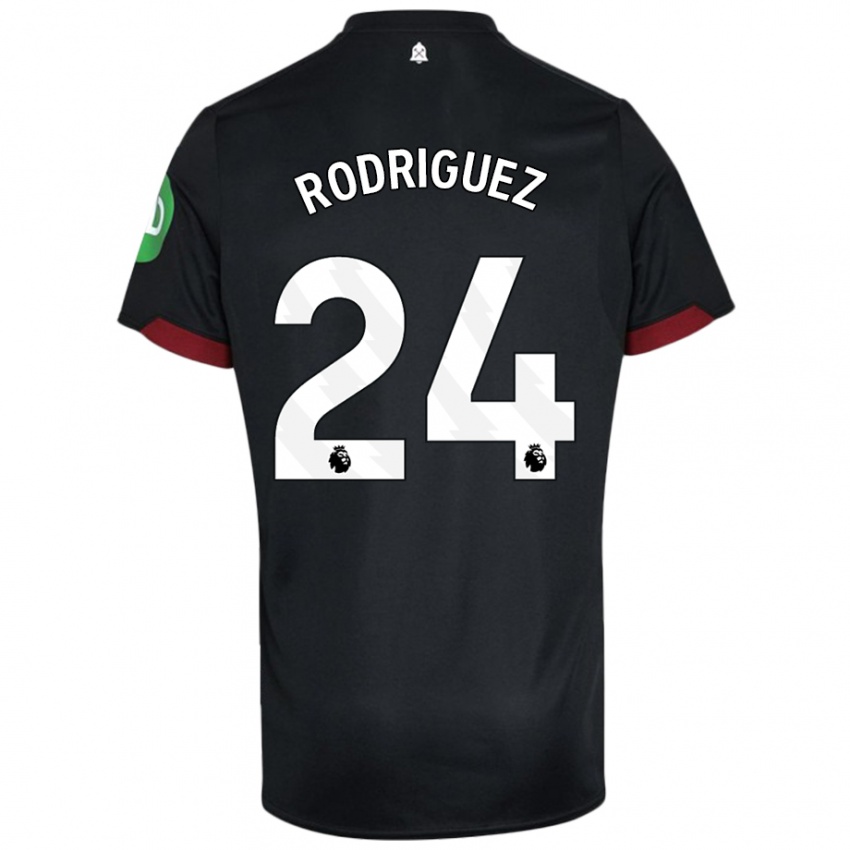 Niño Camiseta Guido Rodríguez #24 Negro Blanco 2ª Equipación 2024/25 La Camisa Chile