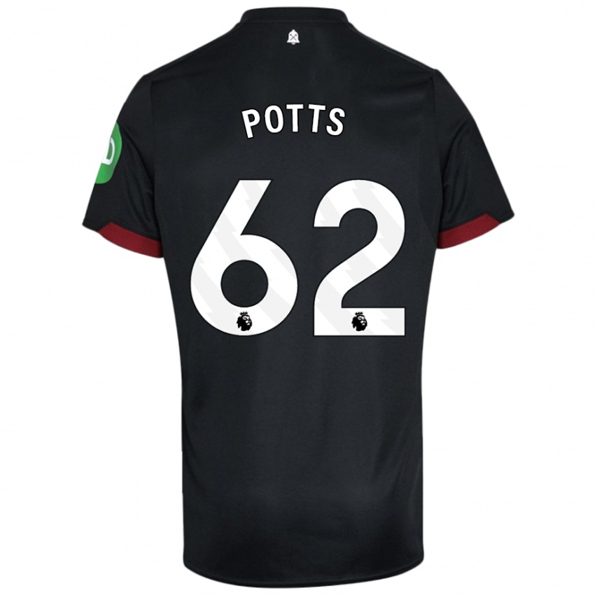 Niño Camiseta Freddie Potts #62 Negro Blanco 2ª Equipación 2024/25 La Camisa Chile