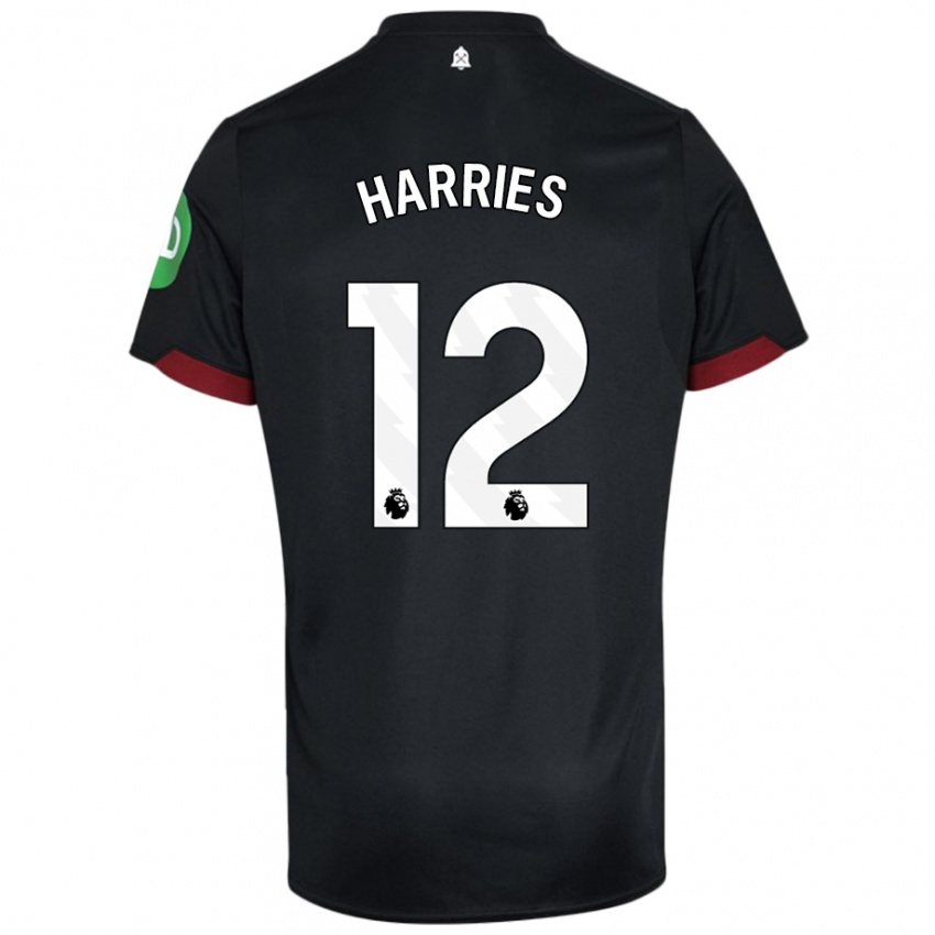 Niño Camiseta Emma Harries #12 Negro Blanco 2ª Equipación 2024/25 La Camisa Chile