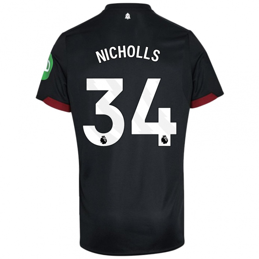 Niño Camiseta Macey Nicholls #34 Negro Blanco 2ª Equipación 2024/25 La Camisa Chile