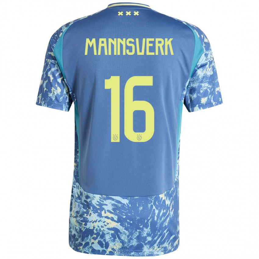 Niño Camiseta Sivert Mannsverk #16 Gris Azul Amarillo 2ª Equipación 2024/25 La Camisa Chile