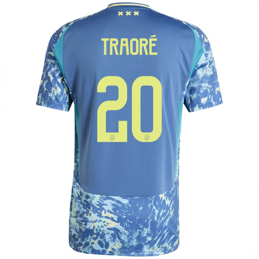 Niño Camiseta Bertrand Traoré #20 Gris Azul Amarillo 2ª Equipación 2024/25 La Camisa Chile