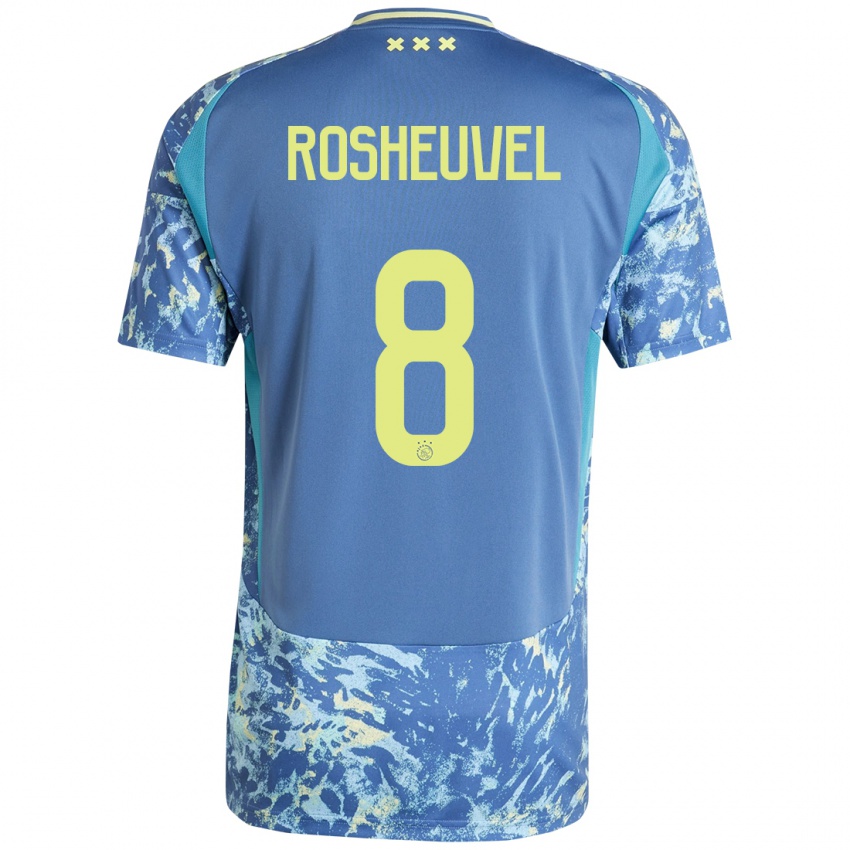 Niño Camiseta Darren Rosheuvel #8 Gris Azul Amarillo 2ª Equipación 2024/25 La Camisa Chile