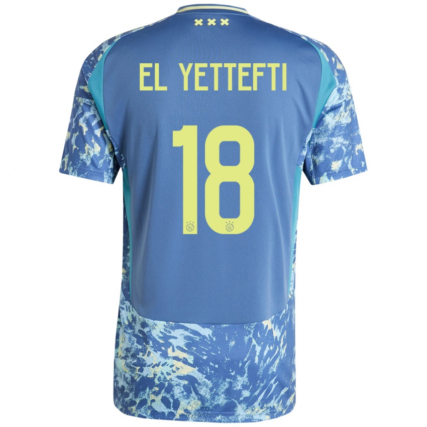 Niño Camiseta Adil Amghar El Yettefti #18 Gris Azul Amarillo 2ª Equipación 2024/25 La Camisa Chile