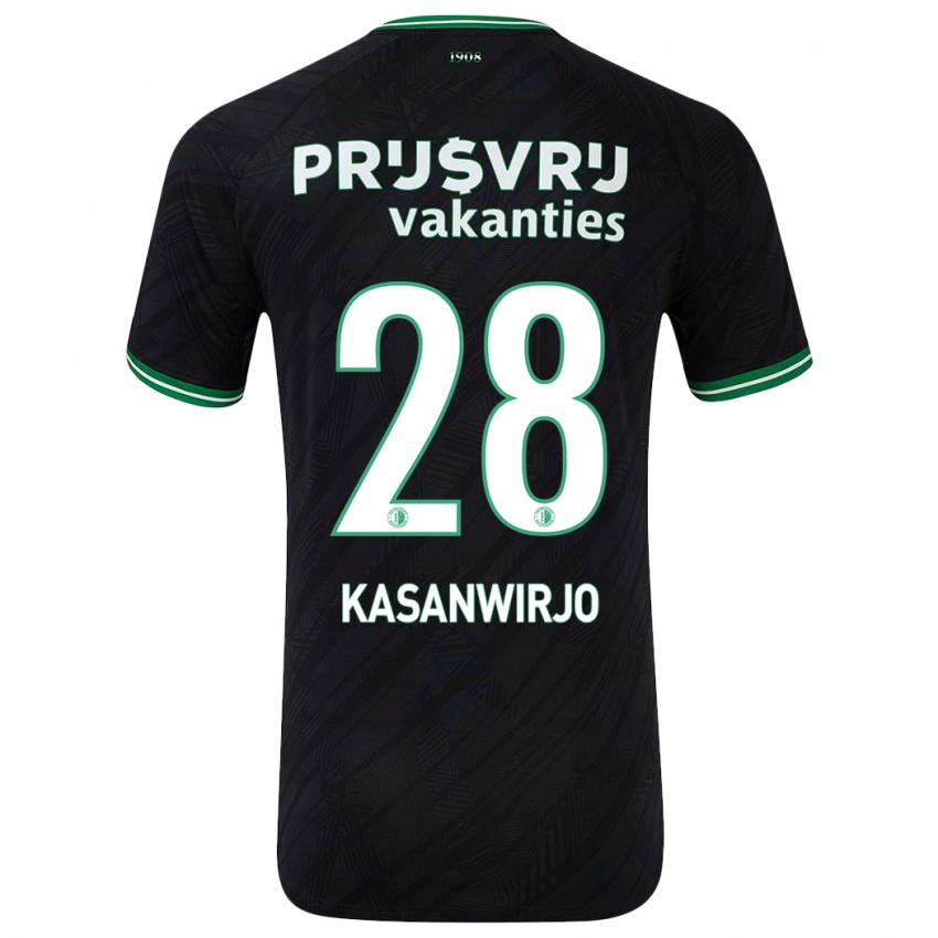 Niño Camiseta Neraysho Kasanwirjo #28 Negro Verde 2ª Equipación 2024/25 La Camisa Chile